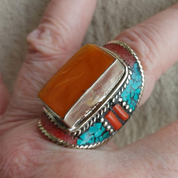 Artisan Orange and Turquoise Ring - Picture 6 of 14